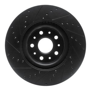 Cadillac CT6 Brake Rotor (1) - Front Right - R1 Concepts - Drilled & Slotted - Black - `14-`25